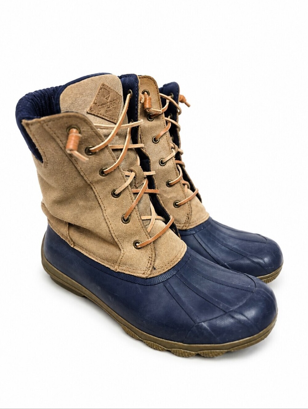 Womens Sperry Navy & Khaki Lace-Up Waterproof Boots Size 8